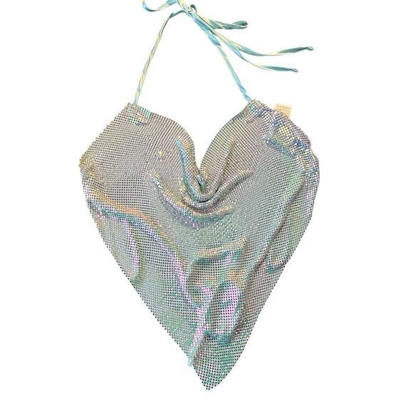 Forever 21 Tops - Forever 21 Mermaid Collection Blue Iridescent Chainmail Halter Top-NWT—Size M